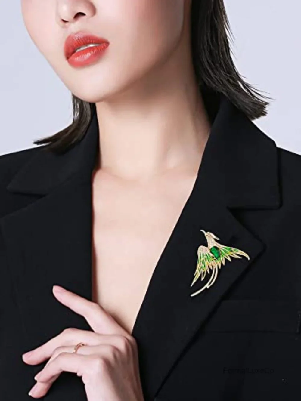14K Gold Phoenix Brooch Moissanite Gemstones Enamel Luxury Pin